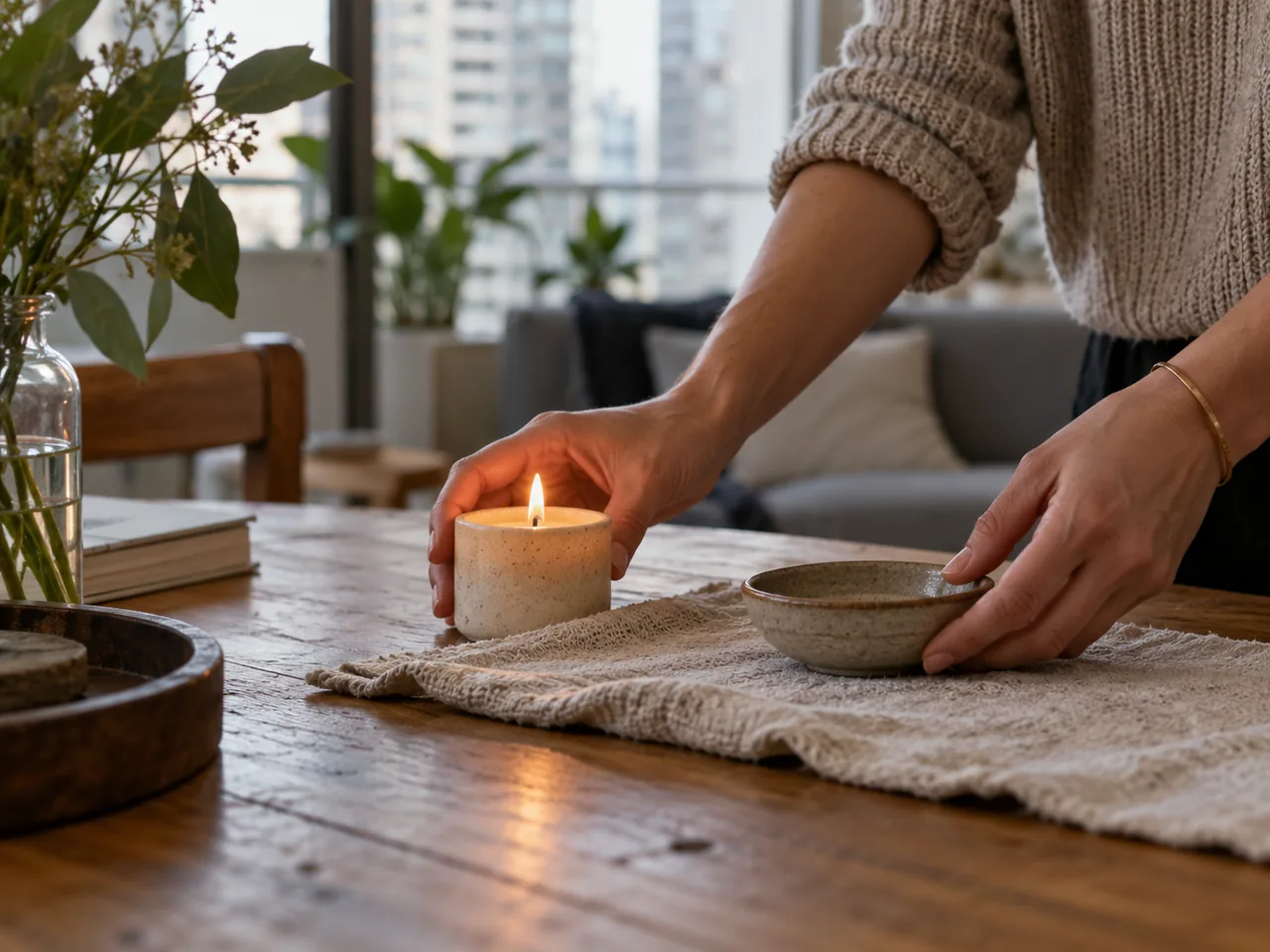 Hands preparing a traditional love ritual table